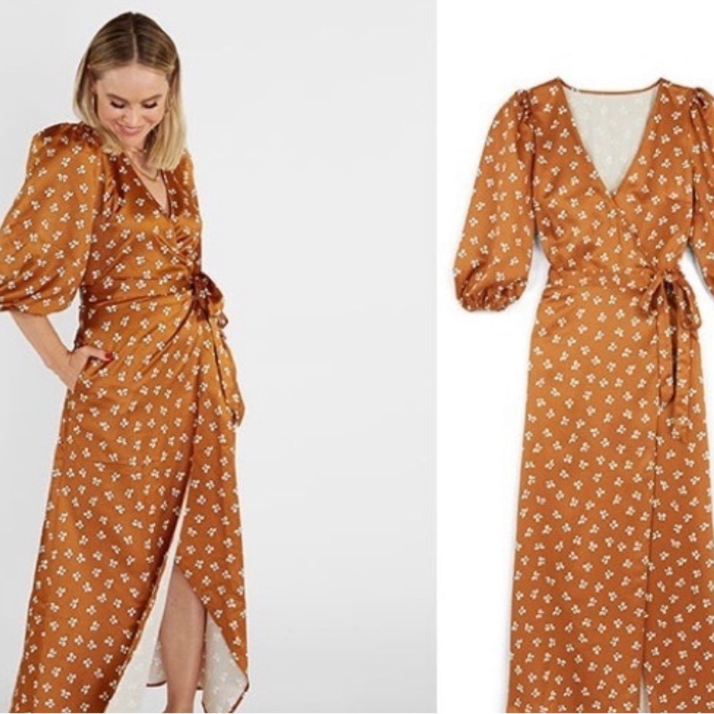 Orange and flower wrap dress